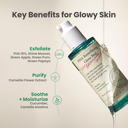 AXIS-Y Pha Resurfacing Glow Peel 10% Pha Fruit Extract Mild Peeling Gel Exfoliator Pore Minimizer For Face Vegan Korean Skin Care Glass Skin Face Peel 1.69 Fl. Oz.