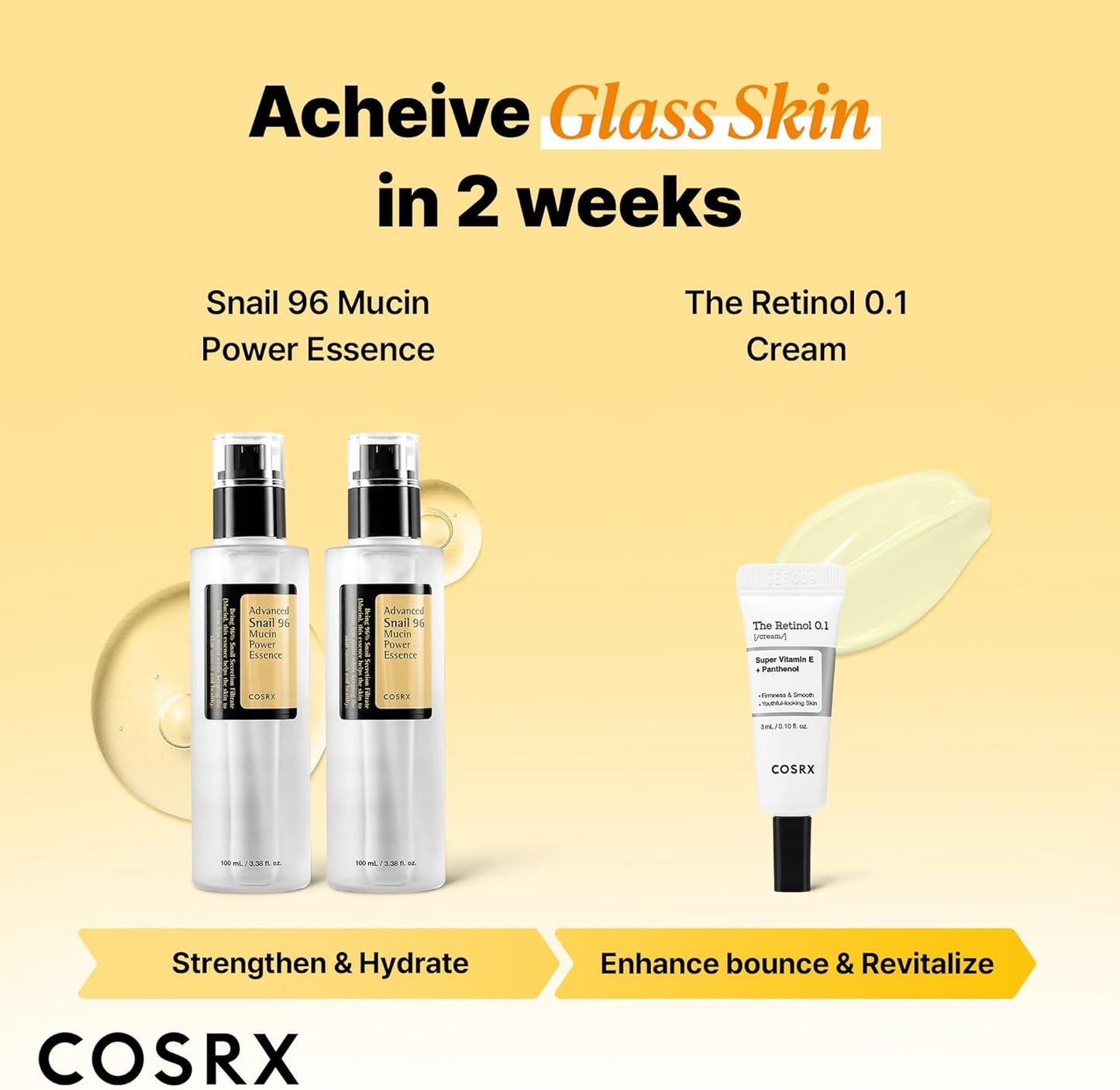 COSRX Glass Skin Starter Set, Amazon Exclusive, Advanced Snail 96% Mucin Power Essence & Retinol 0.1% Cream Mini Sample, Daily Hydrating & Firming Korean Skin Care Kit, Gift Set