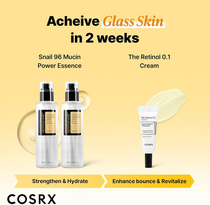COSRX Glass Skin Starter Set, Amazon Exclusive, Advanced Snail 96% Mucin Power Essence & Retinol 0.1% Cream Mini Sample, Daily Hydrating & Firming Korean Skin Care Kit, Gift Set