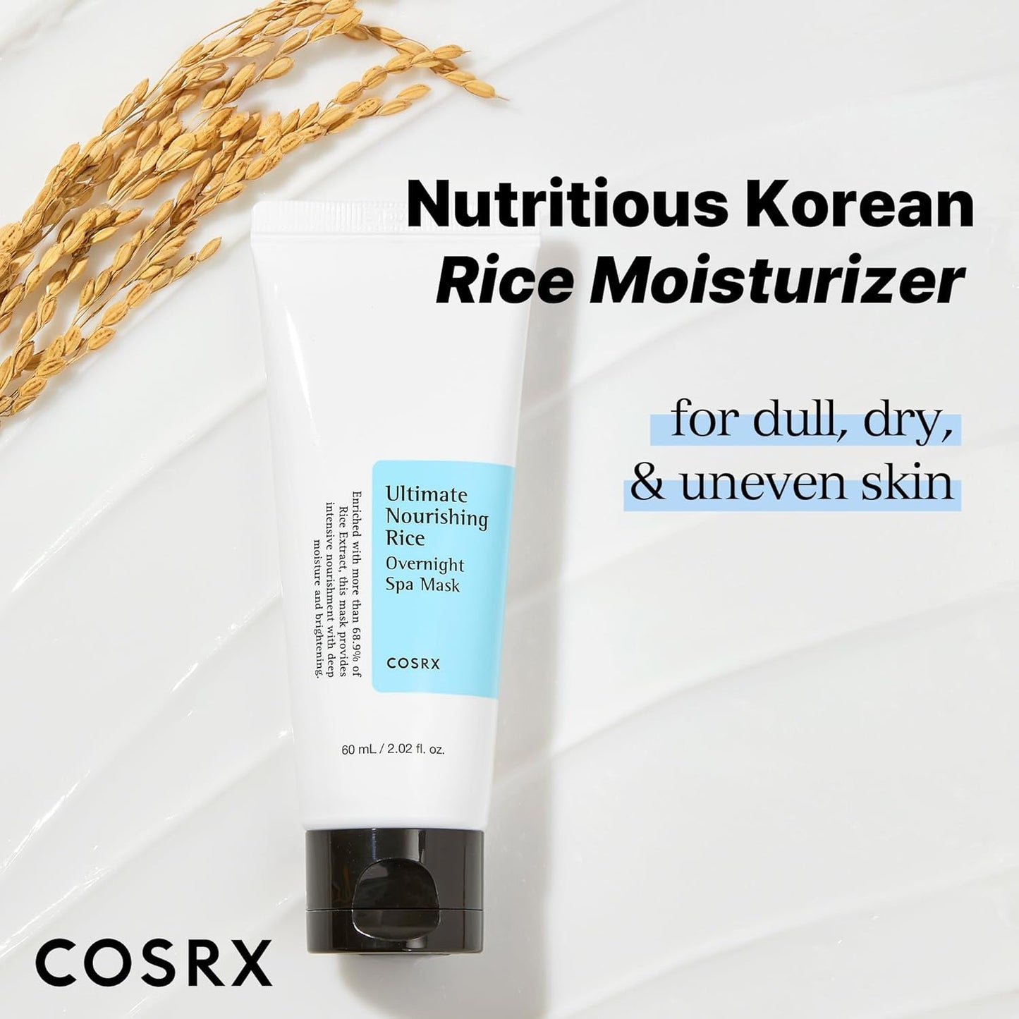 COSRX Ultimate Nourishing Rice Overnight Spa Mask, 60ml | Facial Moisturizer with Rice Extract and Niacinamide | Leave-on Face Mask | Korean Skincare