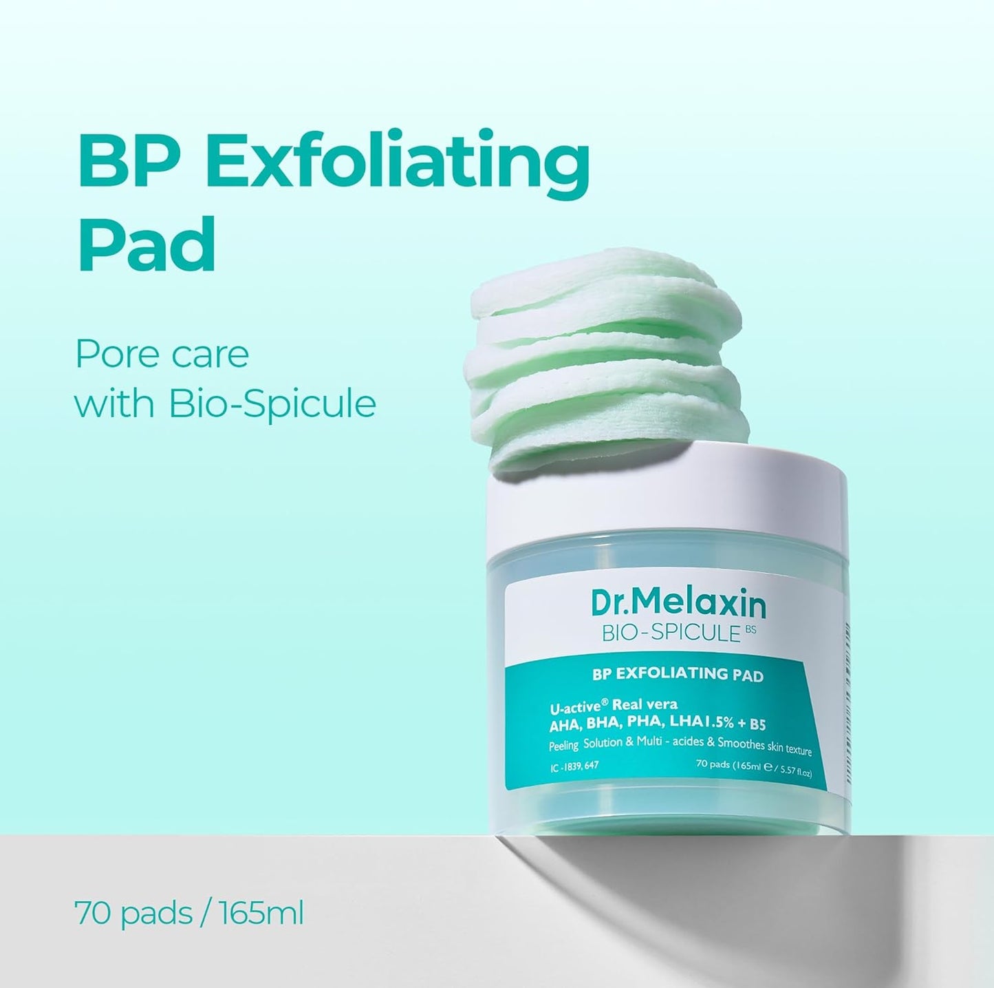 Dr.Melaxin Bp Pore Exfoliating Pad For Dead Skin & Blackheads Minimize Pores Prevent Breakouts Improve Skin Texture Korean Skincare 70Pads. White 165Ml