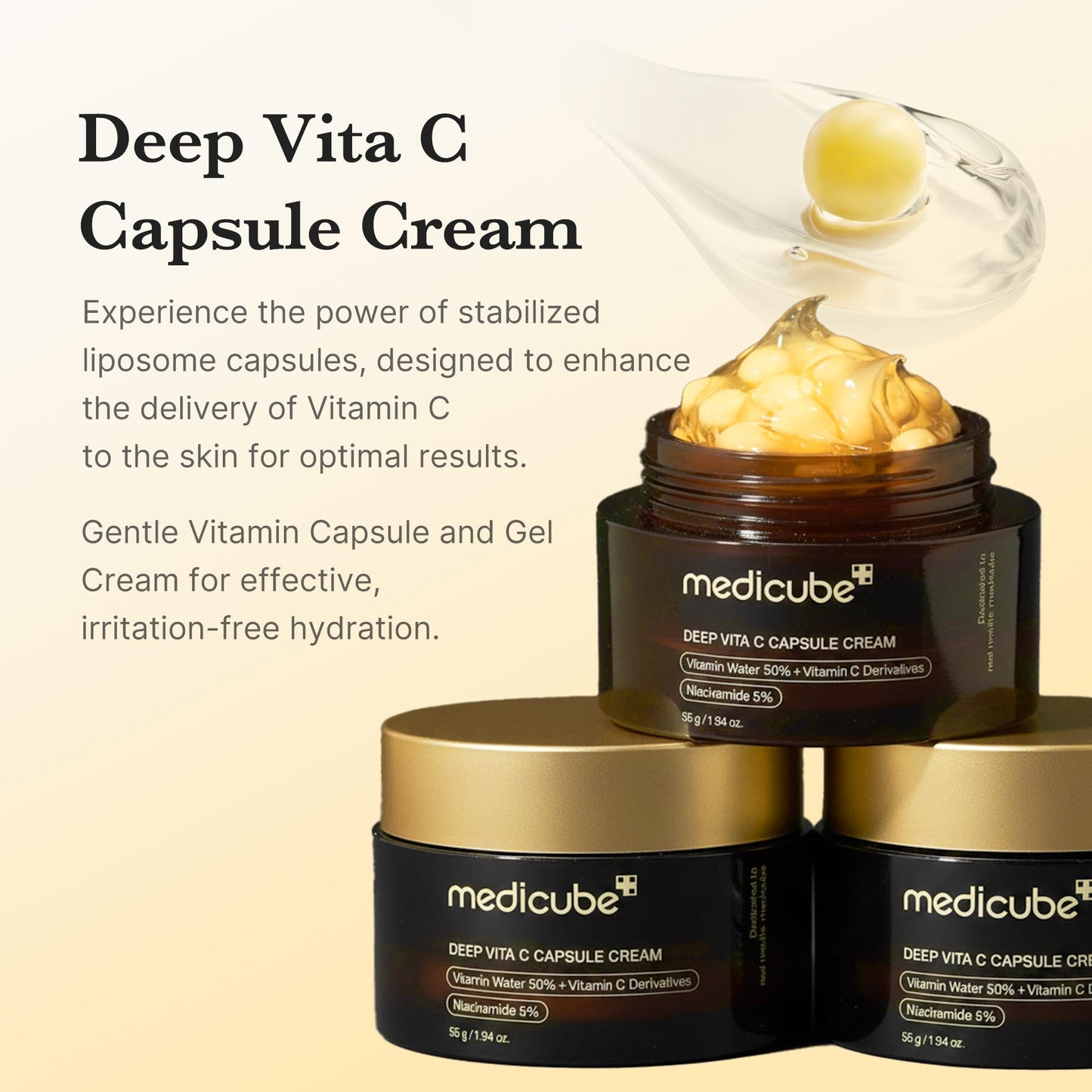 medicube Deep Vitamin C Golden Capsule Face Moisturiser - Liposome Capsules For Wrinkles, Skin Radiance - Transparent Gel for Glow Hydration - Korean Skin Care 1.94 oz