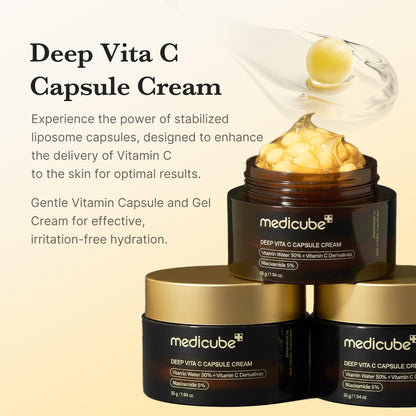 medicube Deep Vitamin C Golden Capsule Face Moisturiser - Liposome Capsules For Wrinkles, Skin Radiance - Transparent Gel for Glow Hydration - Korean Skin Care 1.94 oz