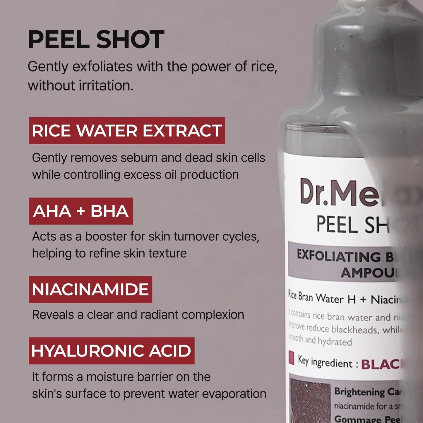 Dr.Melaxin Peel Shot Glow White Rice Peeling Ampoule, Soft Exfoliating Face and Body Scrub Dead Skin Cells Remover for All Skin Types korean skin care 80ml
