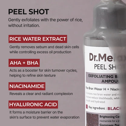 Dr.Melaxin Peel Shot Glow White Rice Peeling Ampoule, Soft Exfoliating Face and Body Scrub Dead Skin Cells Remover for All Skin Types korean skin care 80ml