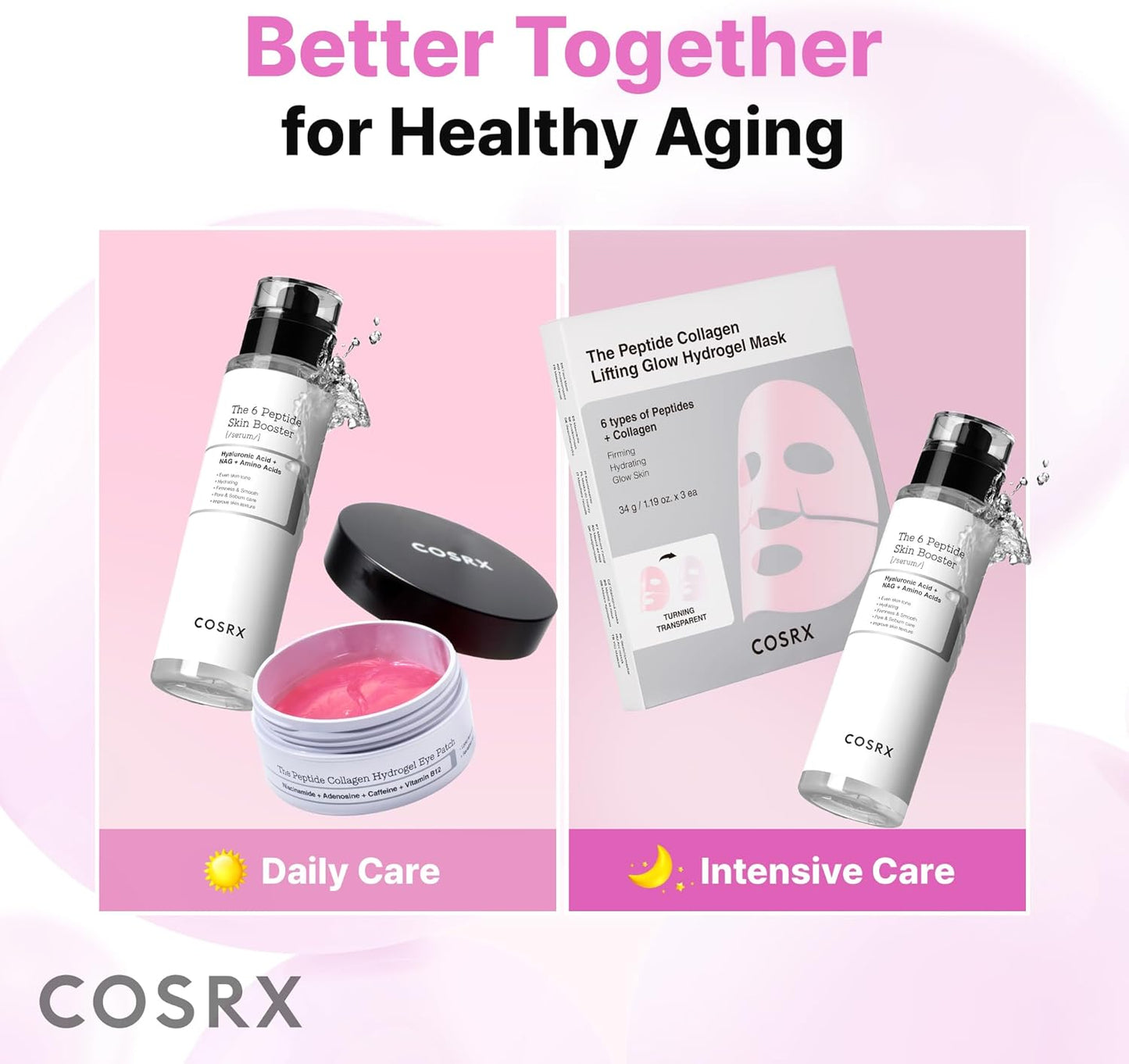COSRX Pink Peptide Collagen Hydrogel Eye Patches Wrinkle Patches for Puffy Eyes, Dark Circles, Eye Bags, Wrinkles and Fine Lines, Firming and Depuffing Under Eye Masks, Korean Skincare 60 Patches
