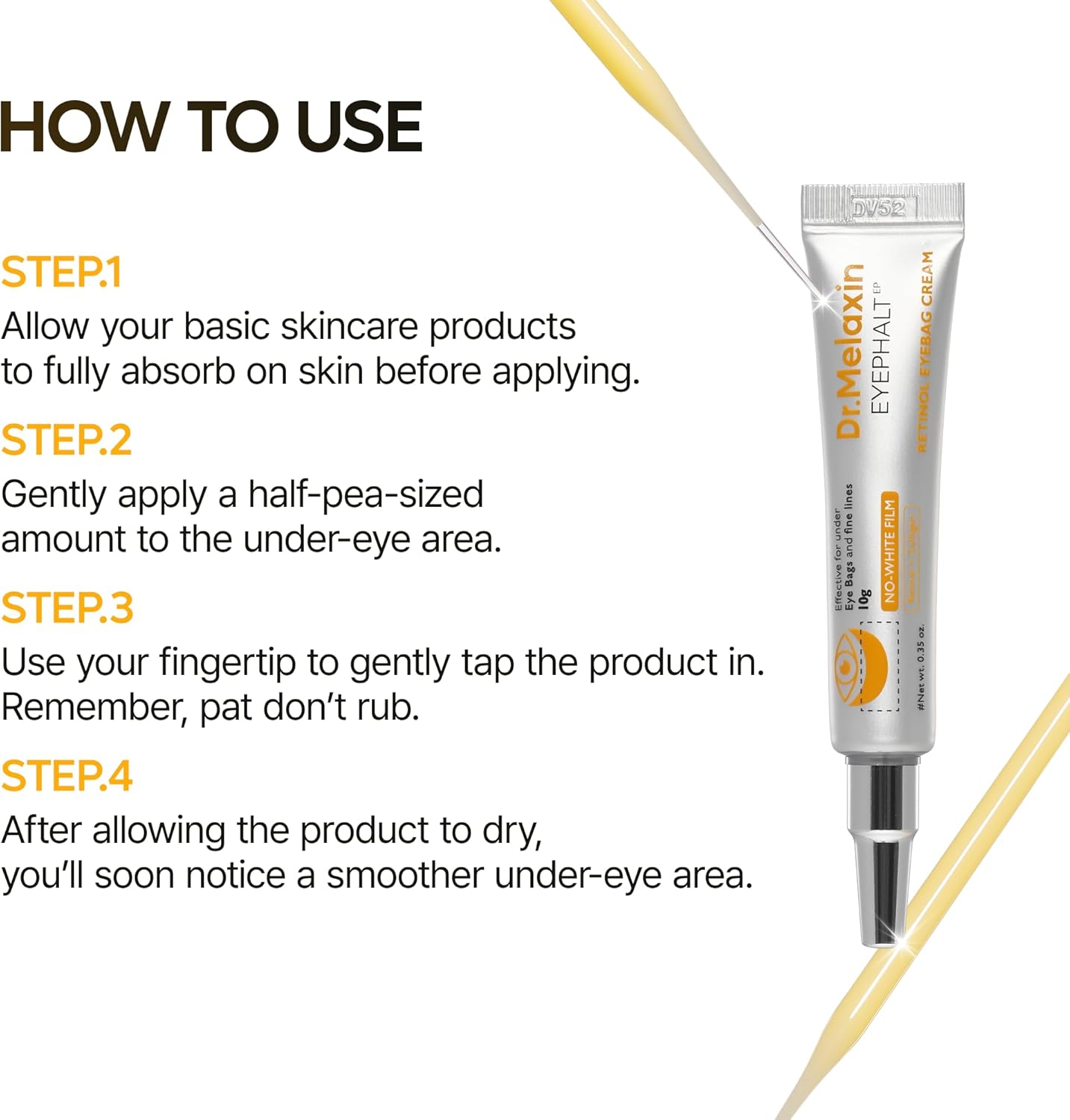 Dr.Melaxin Retinol Eyebag Cream For Puffiness, Wrinkle, Eye Moisturizer With Niacinamide & Ceramide Makeup Friendly Korean Skin Care 0.35 fl oz (Pack of 1)