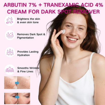 2PCS Arbutin 7% + Tranexamic Acid 4% Cream, Dark Spot Remover with Glutathione & Niacinamide, Hyperpigmentation, Skin Lightening Cream for Freckle, Blemishes, Pigmentation, Korean Skincare