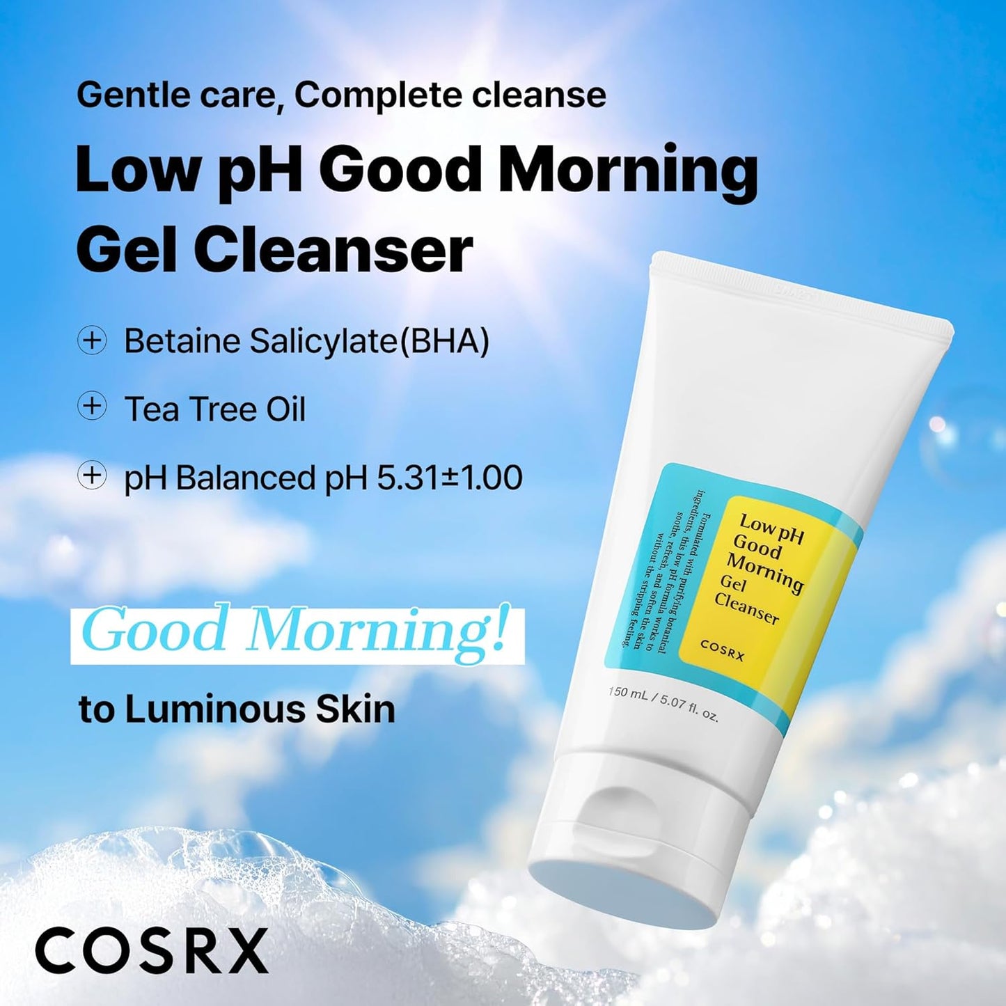 COSRX Low pH Good Morning Gel Cleanser, 5.07 fl.oz / 150ml | Mild Face Cleanser | Korean Skin Care for Acne Prone Skin, PH Balancing, Anti Acne, Breakouts Treatment