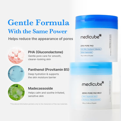 medicube Zero Pore Pads 2.0, Dual-Textured Facial Toner Pads for Exfoliation and Pore Care with 4.5% AHA Lactic Acid & 0.45% BHA Salicylic Acid, Ideal for All Skin Types, Korean Skin Care (70 units)