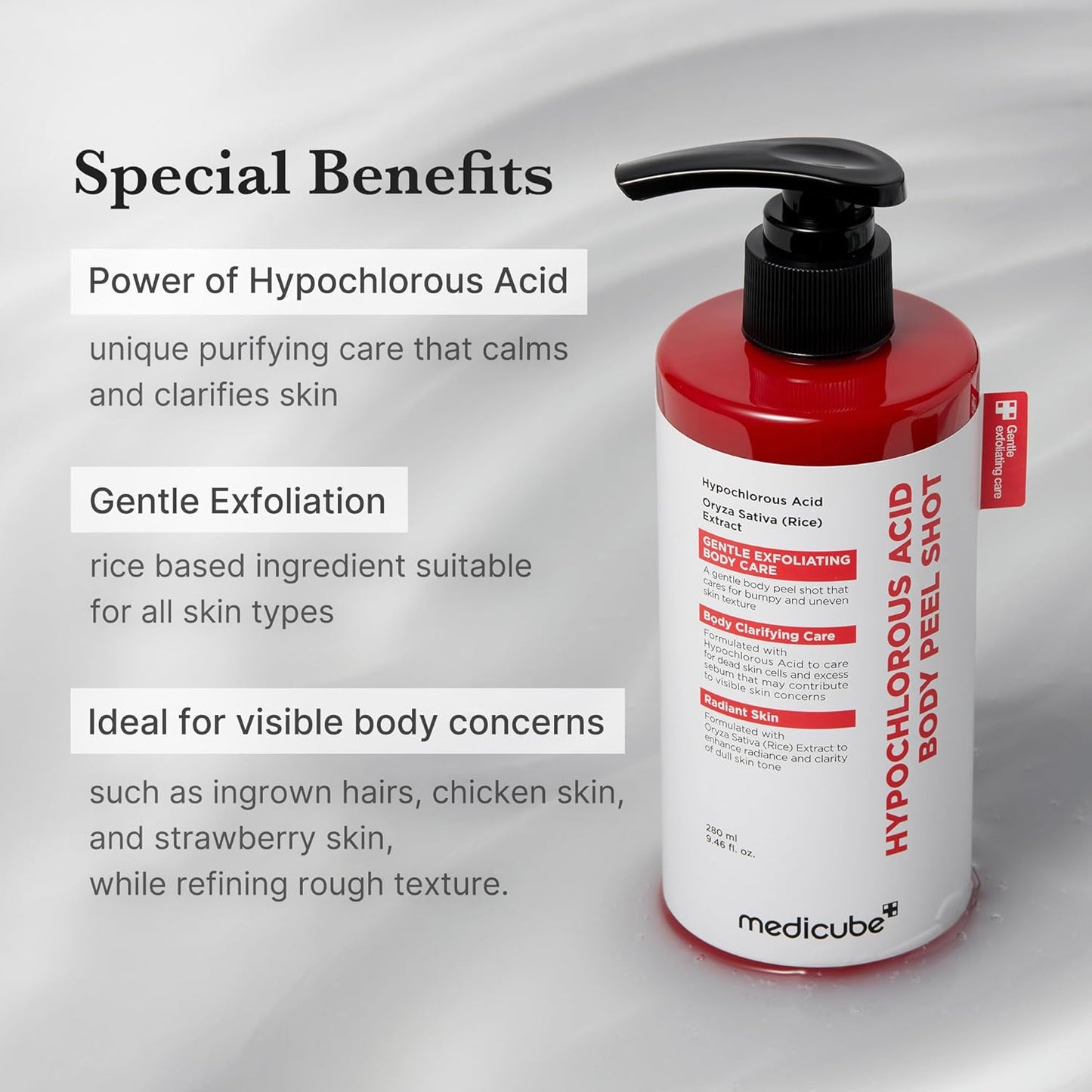 medicube Hypochlorous Acid Peel Shot Duo for Face & Body: Hypochlorous Acid Facial & Body Peel Shot | Exfoliating Serum Set with Rice Extract, Panthenol | Hydrating, Calming & Texture Refining Care