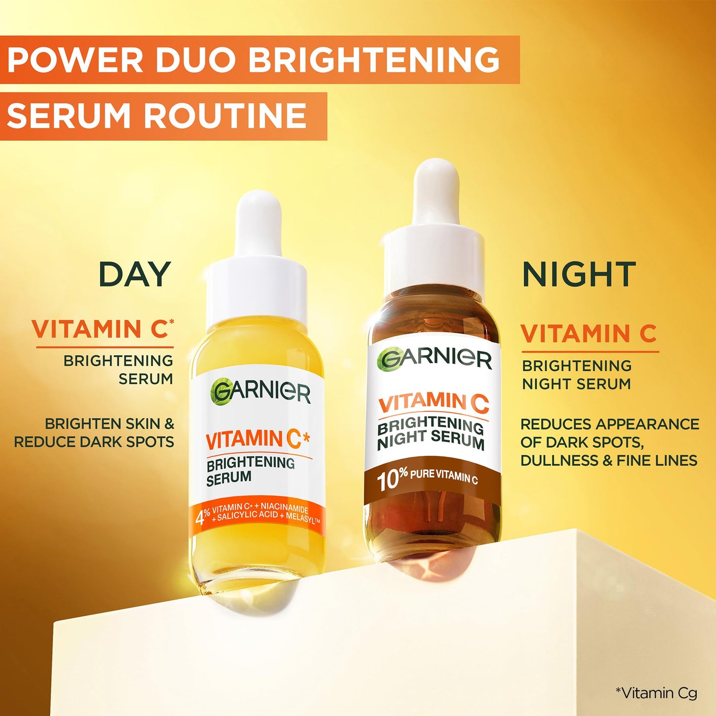 Garnier Vitamin C Serum for Face, Brightening Serum with 4% [Vitamin C + Niacinamide + Salicylic Acid], Dark Spot Reducer & Evens Skin Tone, Suitable for Sensitive Skin, 30ml