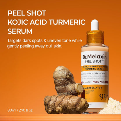 Dr.Melaxin Peel Shot Kojic Acid Turmeric Serum Exfoliating Dark Spot Corrector With Aha/Bha & Niacinamide, Brightening & Even Tone Facial Serum 2.71 Fl Oz (Pack of 1)