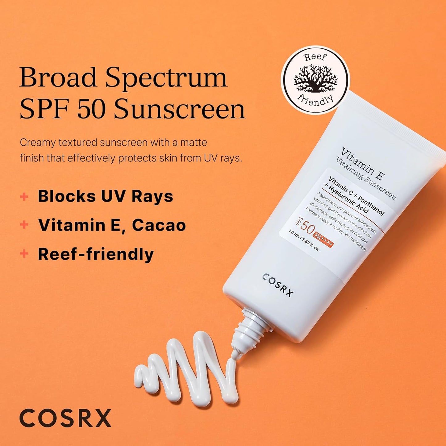COSRX Daily SPF 50 Vitamin E Vitalizing Korean Sunscreen for Face, UVA&UVB Protection, Lightweight, No White Cast for All Skin Tones, Non-Greasy Semi Matte Finish, Korean SkinCare