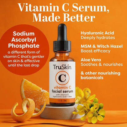 TruSkin Vitamin C Serum for Face – Anti Aging Face Serum with Vitamin C, Hyaluronic Acid, Vitamin E – Brightening Serum for Dark Spots, Even Skin Tone, Eye Area, Fine Lines & Wrinkles, 1 Fl Oz 30ml