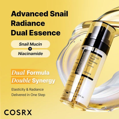 COSRX Niacinamide 5% + Snail Mucin 74% Dual Essence, Anti aging Face Serum for Dull Skin, Hydrating, Brightening, Repairing, 2.70 fl.oz / 80ml, Sensitive Skin, Not Tested on Animals, Korean Skincare