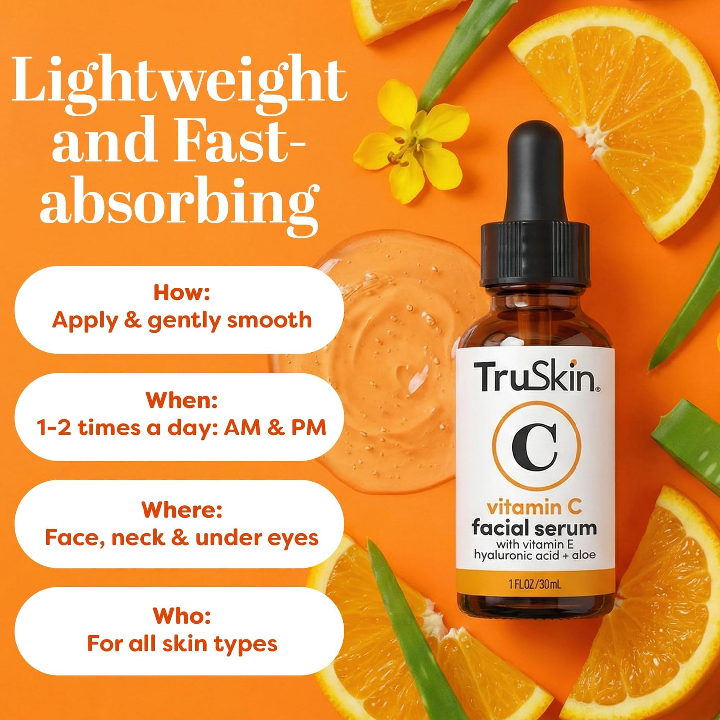 TruSkin Vitamin C Serum for Face – Anti Aging Face Serum with Vitamin C, Hyaluronic Acid, Vitamin E – Brightening Serum for Dark Spots, Even Skin Tone, Eye Area, Fine Lines & Wrinkles, 1 Fl Oz 30ml