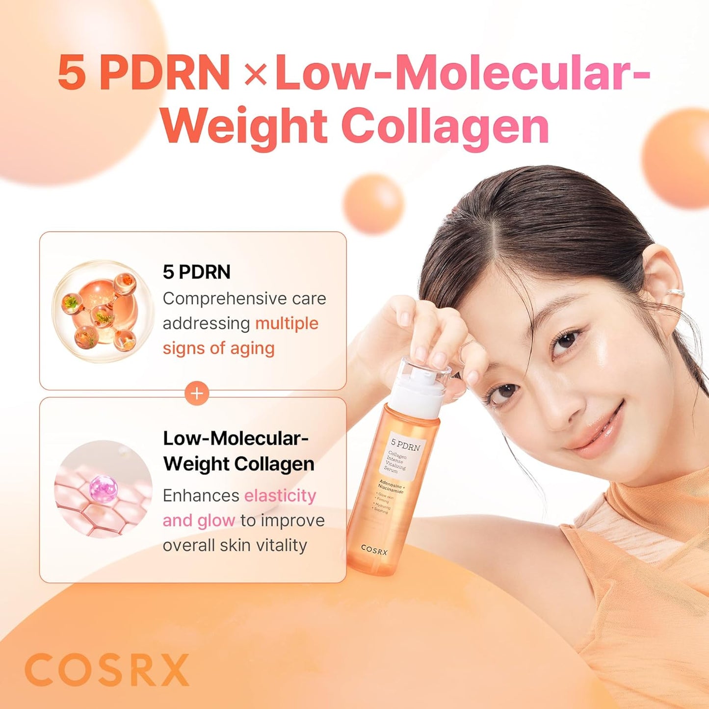 COSRX 5 PDRN Collagen Intense Vitalizing Serum for Face with 5 PDRN & Low Molecular Collagen, Glow serum for Skin Firming, Boosting and Viatalizing, 100ml, Korean Skincare