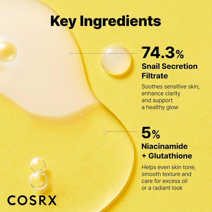 COSRX Niacinamide 5% + Snail Mucin 74% Dual Essence, Anti aging Face Serum for Dull Skin, Hydrating, Brightening, Repairing, 2.70 fl.oz / 80ml, Sensitive Skin, Not Tested on Animals, Korean Skincare