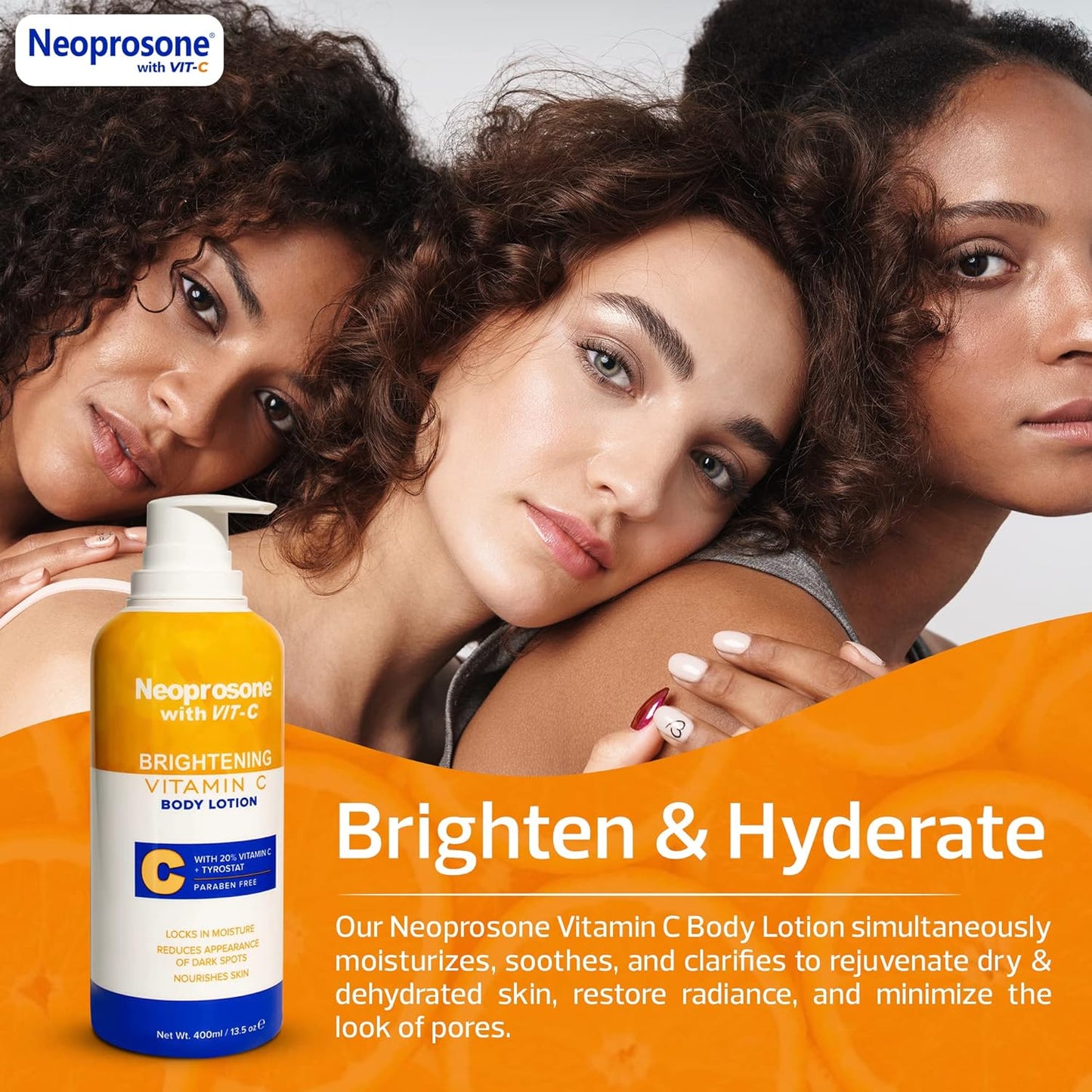 NEOPROSONE Brightening Body Lotion 400ml - Formulated to Fade Dark Spots on Elbows, Knees, Neck, Body and Intimate Parts, with Lactic Acid, Alpha Arbutin Complex and Vitamin C
