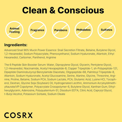 COSRX Snail Mucin 96 Peptide Booster Skincare Set, Korean Skincare Gift Set for Glowing Skin, Christmas Gifts & Stocking Stuffers for Women and Teen Girls, Snail Mucin & Peptide Face Serums