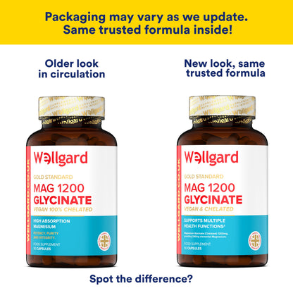 Pure Magnesium Glycinate by Wellgard - Not Mixed with Citrate or Malate, High-Strength Magnesium Supplement, Mag 1200, Vegan, High Absorption Bisglycinate, 240mg Elemental Magnesium, Made in UK