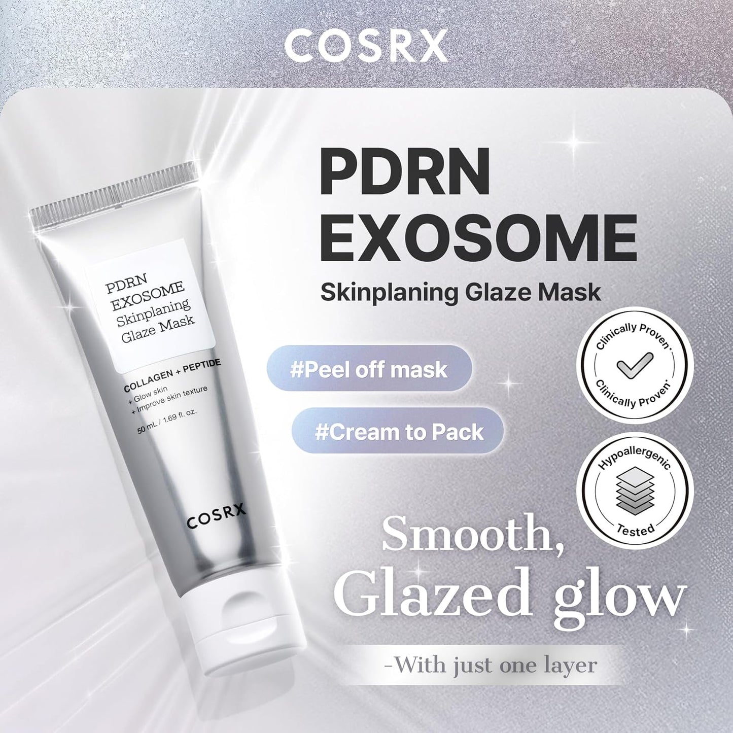 COSRX PDRN Exosome Skinplaning Glaze Mask 50ml (Brush Included), Peel Off Face Mask for Glass Skin, Gentle Exfoliation, Overnight Wrapping Treatment, Korean Skincare