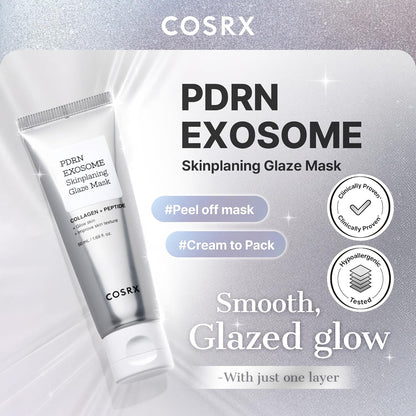 COSRX PDRN Exosome Skinplaning Glaze Mask 50ml (Brush Included), Peel Off Face Mask for Glass Skin, Gentle Exfoliation, Overnight Wrapping Treatment, Korean Skincare