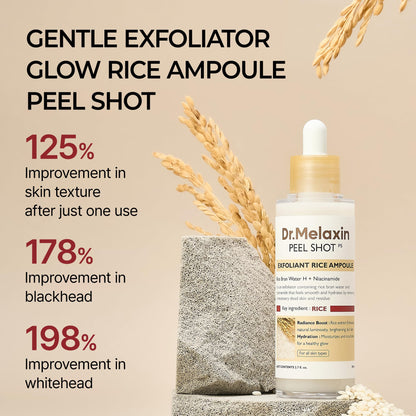 Dr.Melaxin Peel Shot Glow White Rice Peeling Ampoule, Soft Exfoliating Face and Body Scrub Dead Skin Cells Remover for All Skin Types korean skin care 80ml