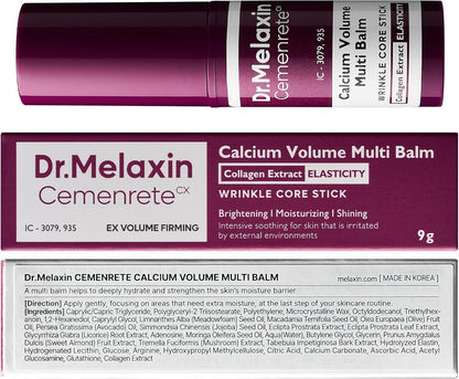 Dr.Melaxin Cemenrete Calcium Multi Balm Stick – Under Eye & Face Wrinkle Care, Firming & Hydrating Balm with Collagen, Smooth Makeup Prep & Instant Glow – Korean Skincare (9g)