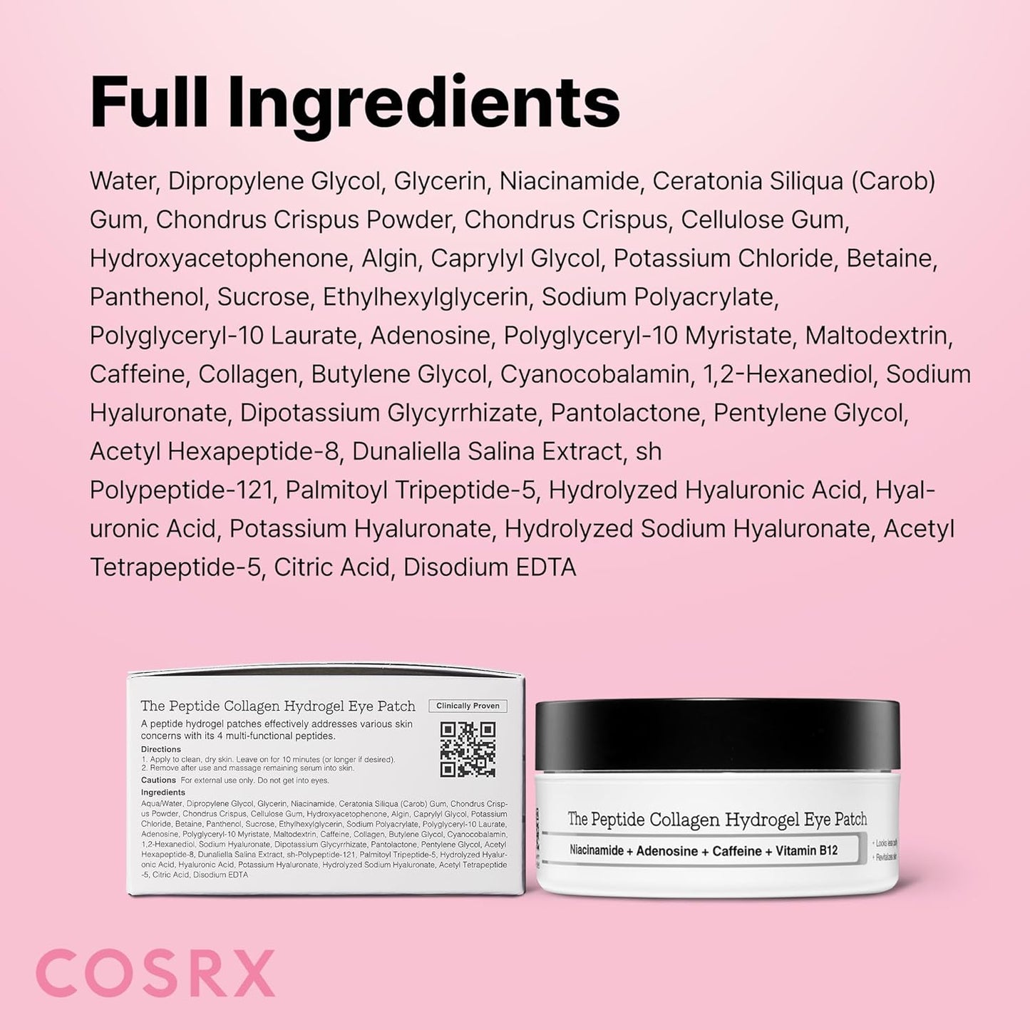 COSRX Pink Peptide Collagen Hydrogel Eye Patches Wrinkle Patches for Puffy Eyes, Dark Circles, Eye Bags, Wrinkles and Fine Lines, Firming and Depuffing Under Eye Masks, Korean Skincare 60 Patches