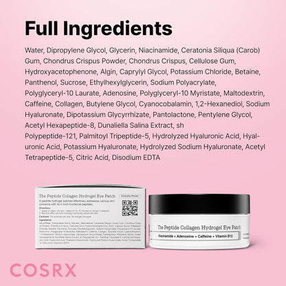COSRX Pink Peptide Collagen Hydrogel Eye Patches Wrinkle Patches for Puffy Eyes, Dark Circles, Eye Bags, Wrinkles and Fine Lines, Firming and Depuffing Under Eye Masks, Korean Skincare 60 Patches