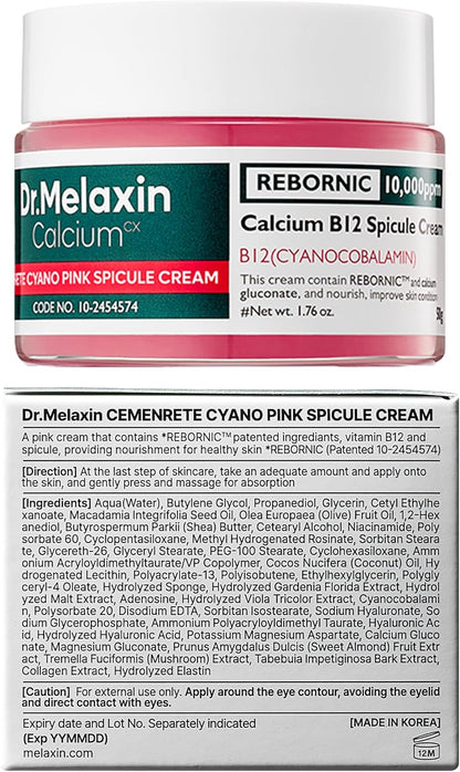 Dr.Melaxin Cemenrete Cyano Pink Spicule Cream With Calcium Vitamin B12 For Under Eyes Skin Dark Circles Fine Lines Puffiness&Eye Bags Cream 1.69 Fl. Oz.